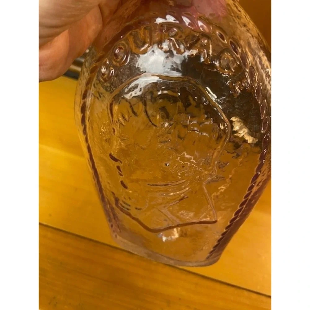 Vintage Amethyst Purple Glass Decanter Courage Ship Embossed Bottle with Stopper